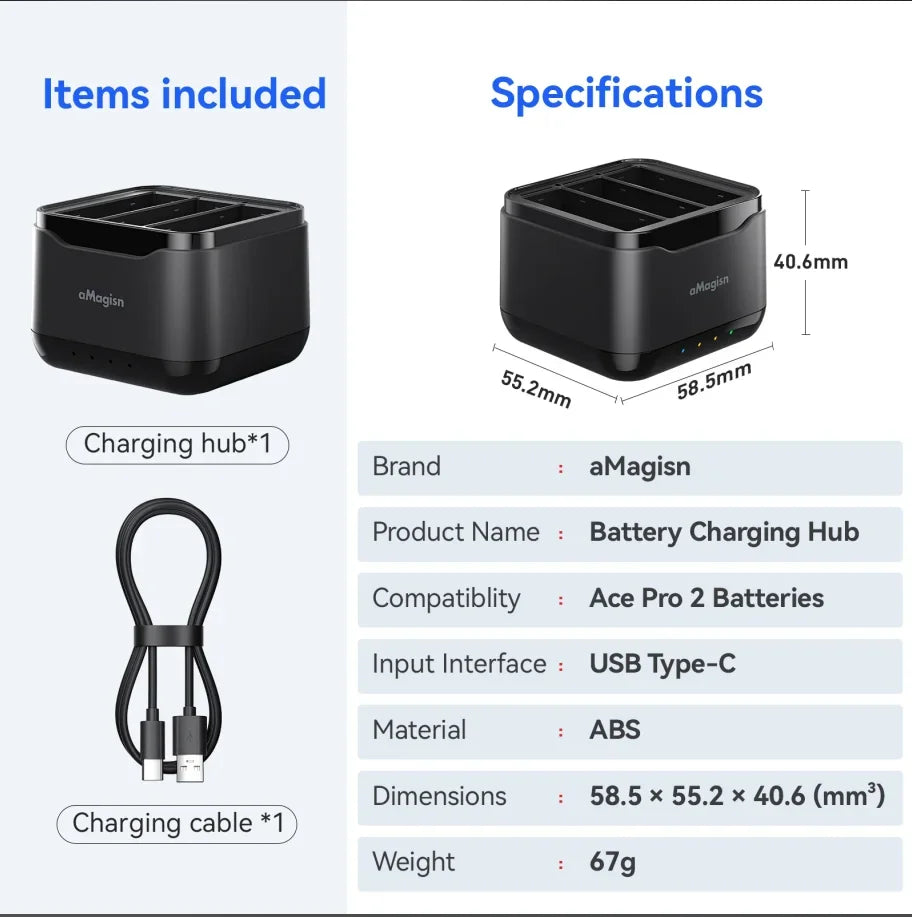 Insta360 Ace Pro 2 Triple Battery Charging Hub | USB-C 5V/3A