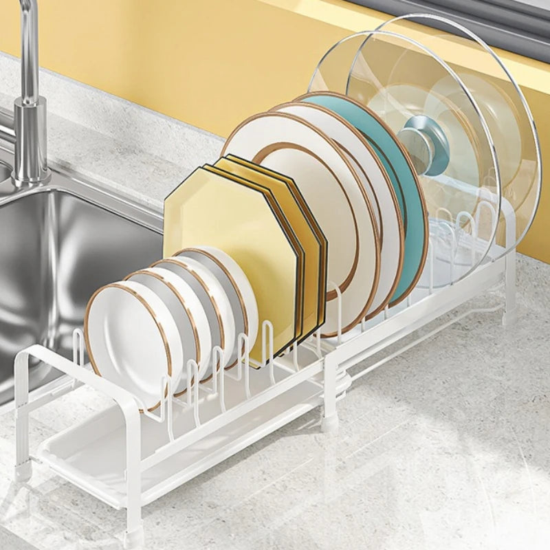 Retractable Dish Storage Rack Kitchen Pot Lid Rack Single Layer Drain Rack Bowl Dish Drain Shelf in Cabinet Oasis Select