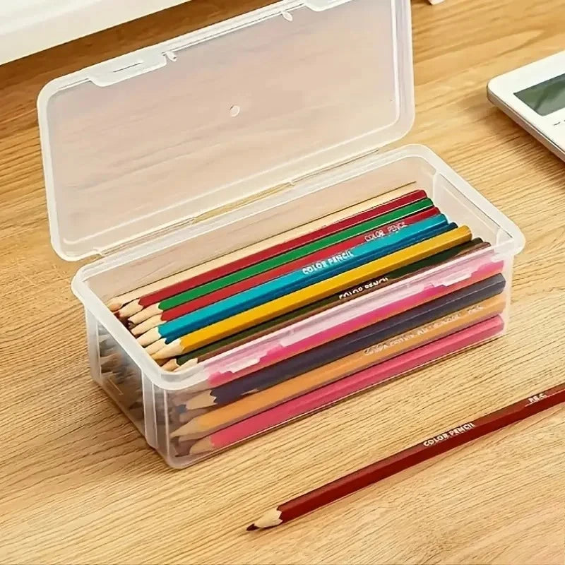 4 Pack Clear Plastic Storage Boxes with Lids, Stackable Transparent Organizer Containers for Office Supplies, Art Crafts,Pencils Oasis Select Clear