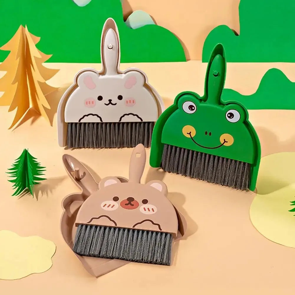 2Pcs/Set Small Broom Dustpan Set Cartoon Rabbit Bear Frog Pattern Keyboards Cleaning Mini Broom Dustpan Set Oasis Select