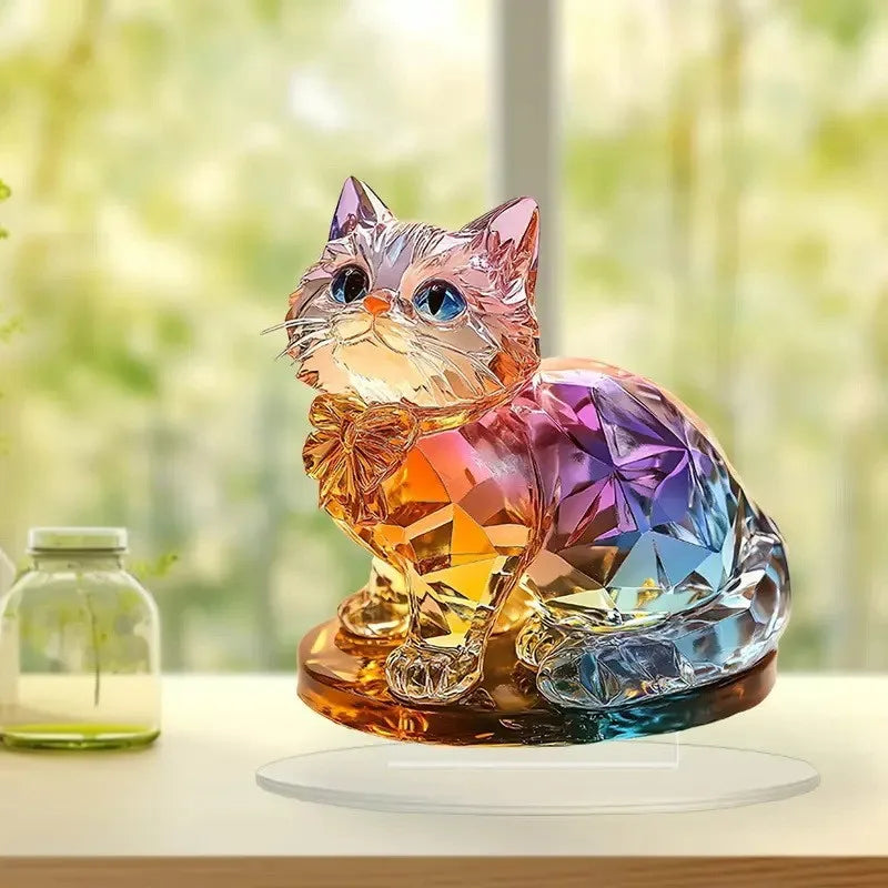 2D Colorful Animal Acrylic Ornaments Colorful Cat Figurine Decoration Kitten Standing Miniature Desktop Decoration For Home Oasis Select