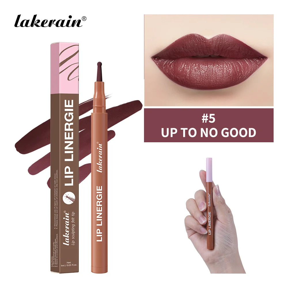 2-in-1 Lip Contour Lip Stain Pen Smudge-proof Non-stick Cup Moisturizing Lip Makeup Cosmetic Dual-Sided Tip Lip Stain & Liner Oasis Select Color 5