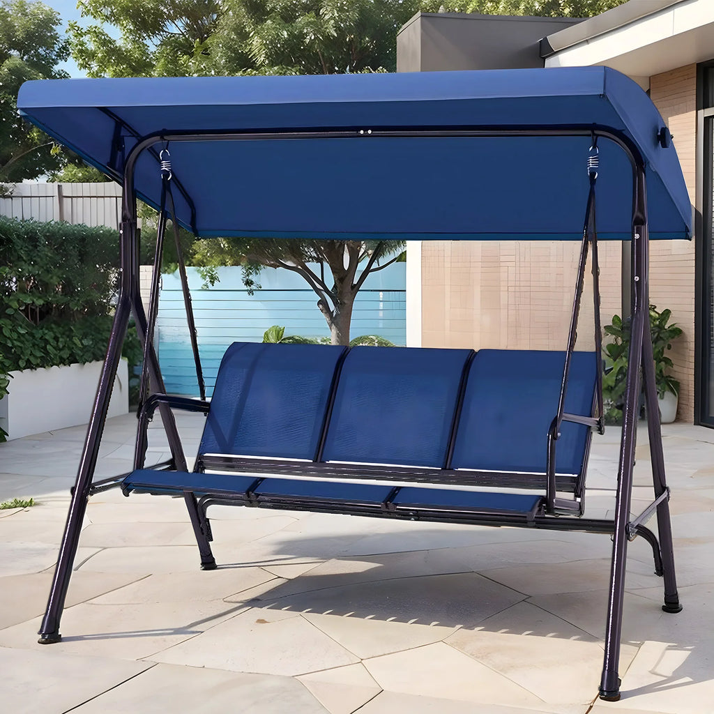 3-Seat Patio Porch Swing for Family Poolside Balcony Backyard W/ Adjustable Canopy Patio Swing Bench All Season Use for Outside Oasis Select