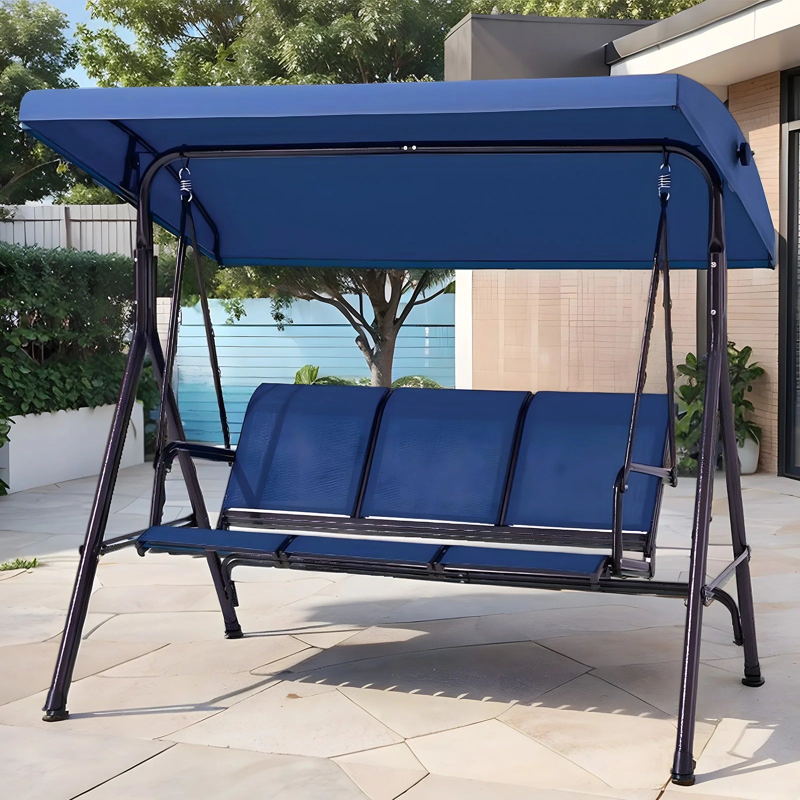 3-Seat Patio Porch Swing for Family Poolside Balcony Backyard W/ Adjustable Canopy Patio Swing Bench All Season Use for Outside Oasis Select