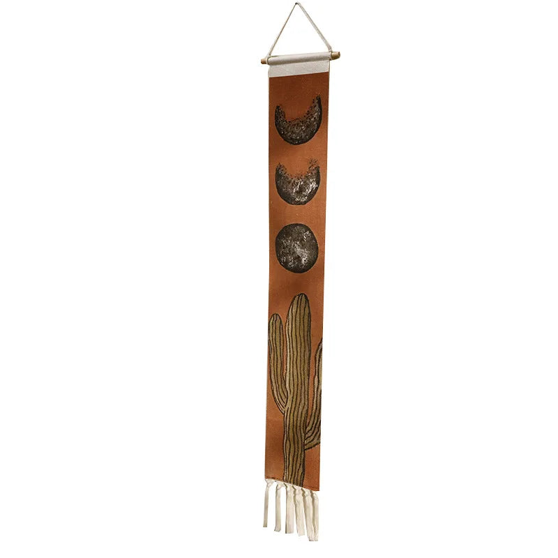 Handwoven Sun and Moon Cactus Tassel Tapestry Simple Studio Bedroom Living Room Background Wall Decoration Wall Decor Oasis Select