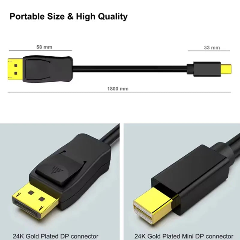 1.8m Mini DisplayPort to DP DisplayPort Cable 4K@60Hz 2K@144Hz Mini DP Male to DP Male Adapter Cord for Video Card PC Monitor Oasis Select