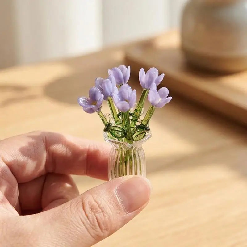 6/7Pcs Mini Lifelike Glass Flowers Simulation Flowers Handcrafted Floral Sculpture Floral Bouquet With Vase Home Decoration Gift Oasis Select