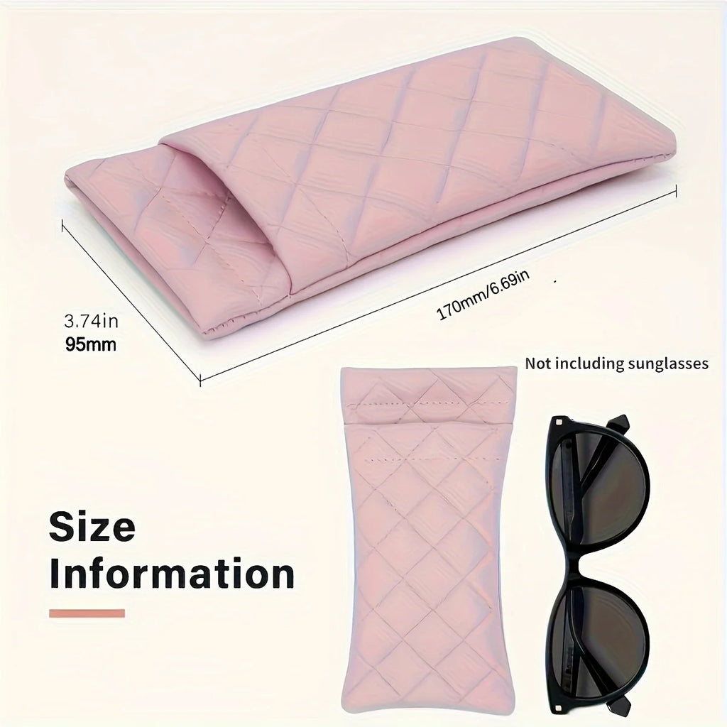 2pcs Soft PU Double Glasses Case Portable Squeeze Top Leather Glasses Case Minimalist Argyle Anti-Scratch Glasses Storage Bag Oasis Select