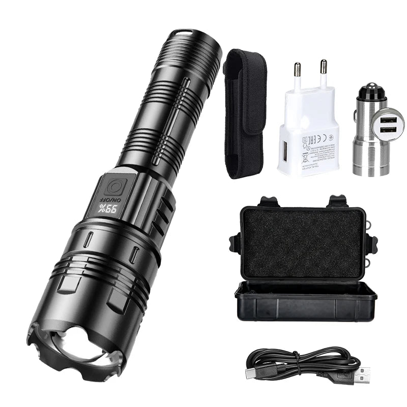 Rechargeable Led Flashlight Super Bright Portable Ultra Power Long Range Tactical Torch Lamp Outdoor Emergency Camping Lantern Oasis Select Set C