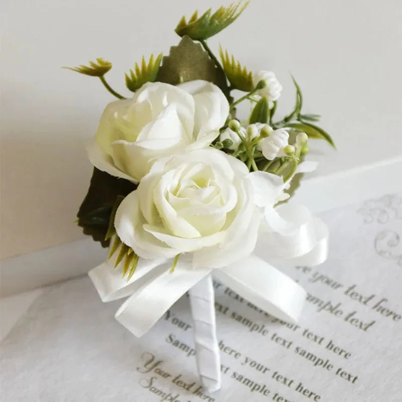 Meldel Corsage Men Wedding Rustic Boutonniere White Bridal Wrist Corsage Bridesmaid Groomsmen Party Meeting Personal Decorations Oasis Select