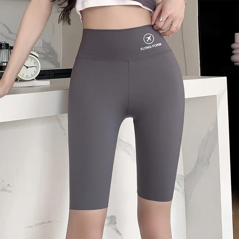 Summer Shark Bottoming Trousers Female External Wear Thin Section High Waist Lift Hip Elastic Yoga Five-minute Trousers Female Oasis Select Grey L (50-62.5KG)