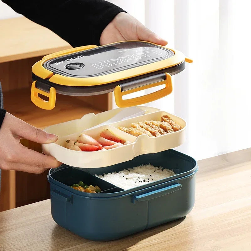 Single Double Layer Lunch Box Portable Compartment Food Container Microwave Safe with Fork Spoon Picnic Fresh Meal Box Oasis Select