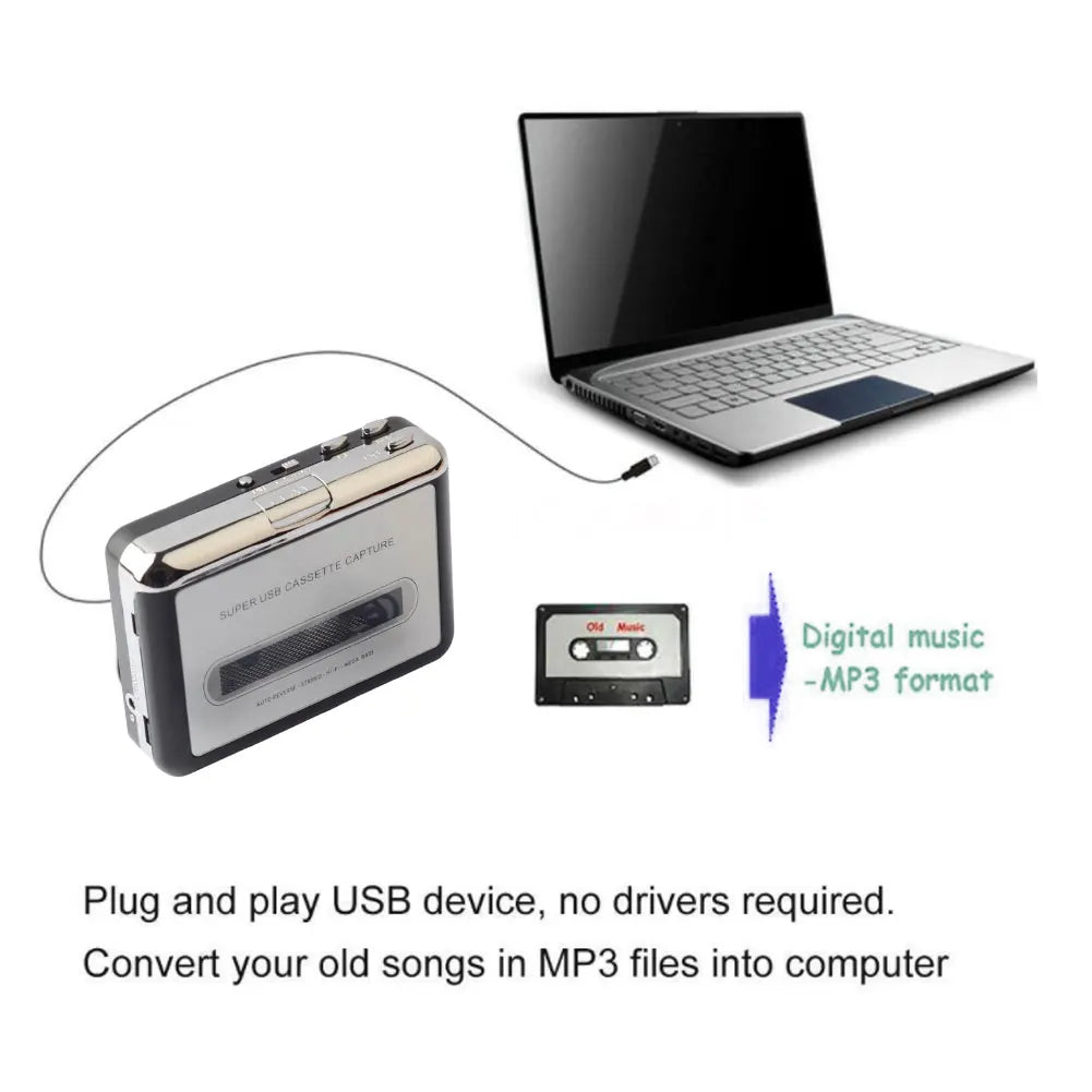 Portable USB Cassette Capture Radio Player USB Cassette Tape to MP3 Converter Capture Audio Music Player Tape Cassette Recorder Oasis Select