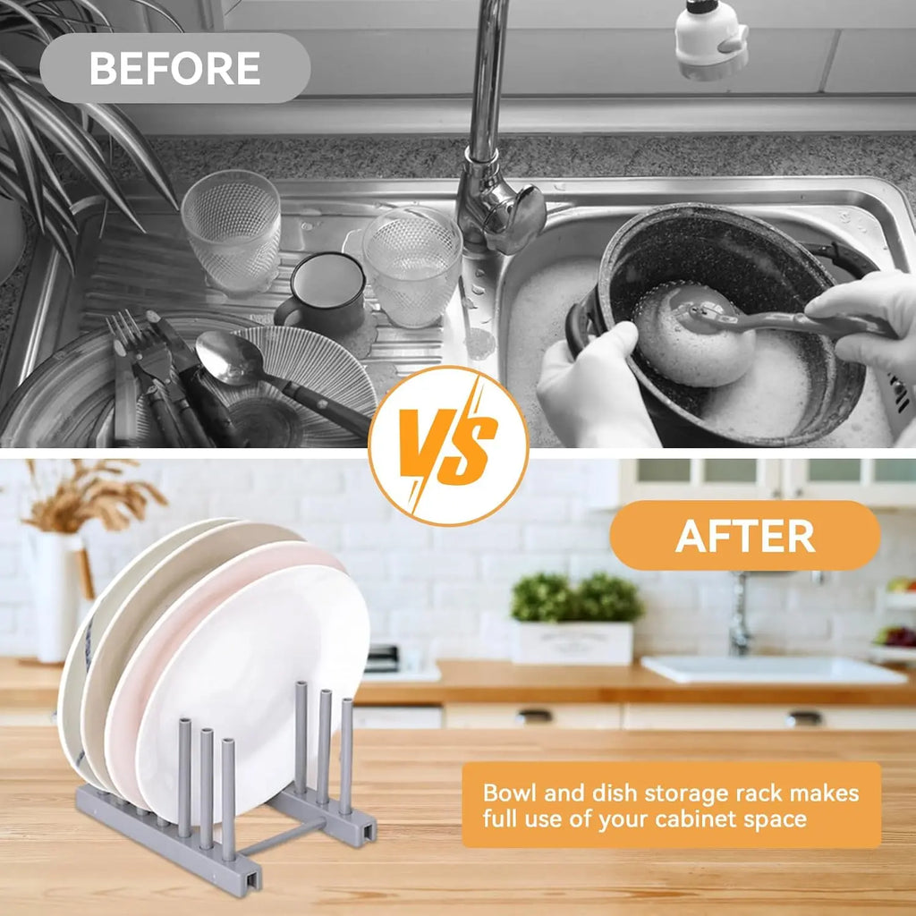 2 PCS Plate Rack Organizer for Cabinet – Plastic Stand for Plates, Bowls, Trays & Bakeware, Keeps Items Dry Oasis Select
