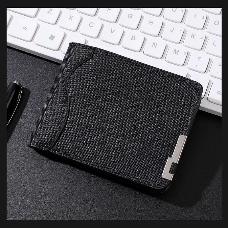 Slim Bifold Canvas Wallet – Unisex Denim Style Metal Accent