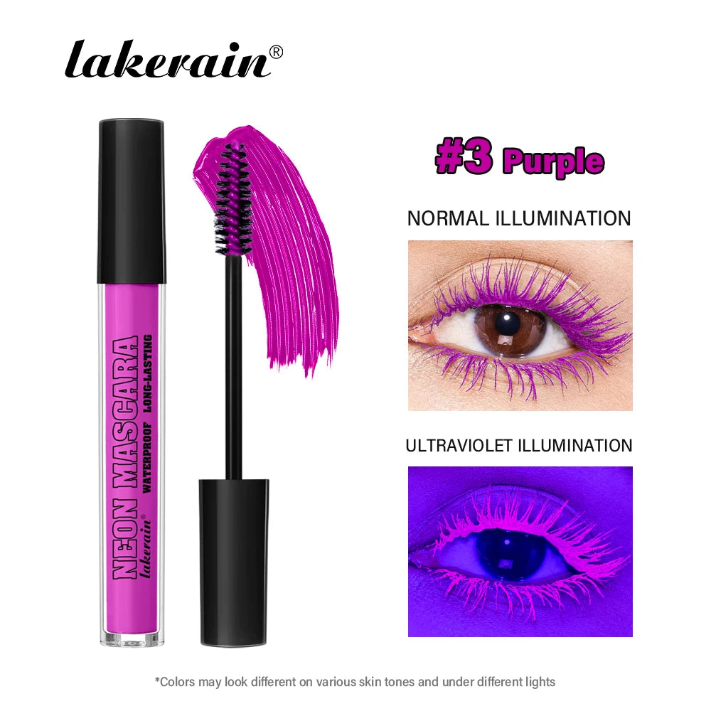 Fluorescence Mascara Waterproof Eyelash Long Lasting Fast Dry Colorful Neon Eyelashes Curling Lengthens Eye Lashes Cosmetics Oasis Select 3 purple