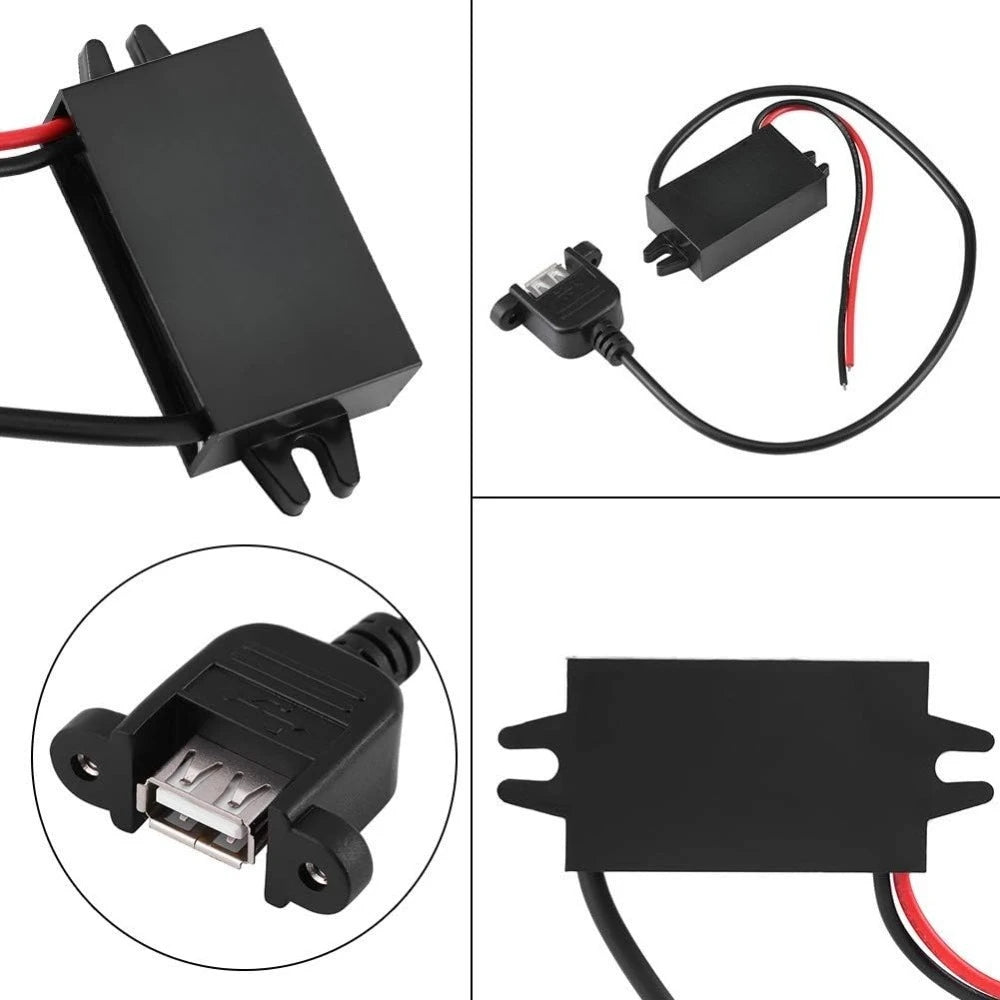 Car DC 12V To 5V 3A Step Down Converter Regulator With Female Panel Mount USB-IP67 Voltage Transformer Plastic Potting Housing Oasis Select