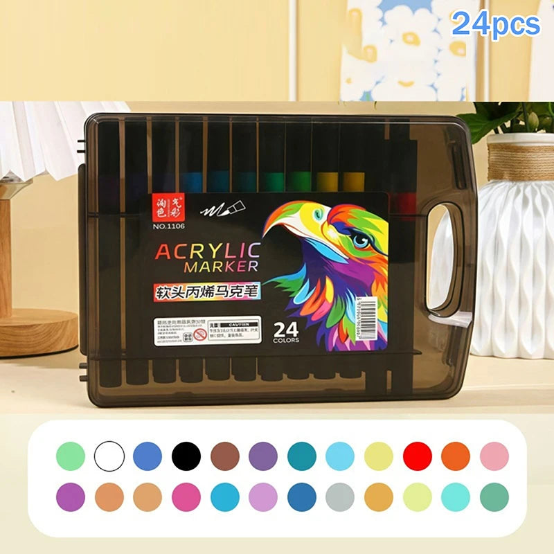 12/24/36/48/60/80PCS Colors Soft Headed Different Color Acrylic Marker Pen, Color Art Graffiti Pen, Waterproof, Opaque Oasis Select A2