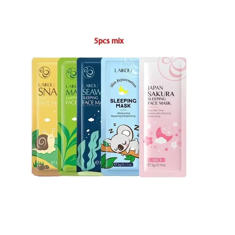 LAIKOU Sakura Moisturizing Facial Mask Hydrating Sleeping Face Sheet Masks Repairing & Nourishing Night Face Mask Skin Care 5pcs Oasis Select Five Color Mix