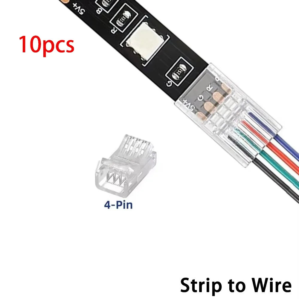 Solderless LED Strip Connectors 2/3/4/5 Pin | 10mm Transparent