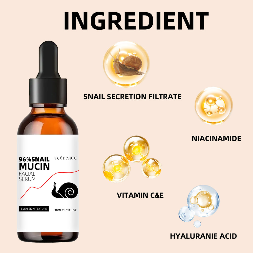 veérenae 96% Snail Mucin Facial Serum – Intense Hydration