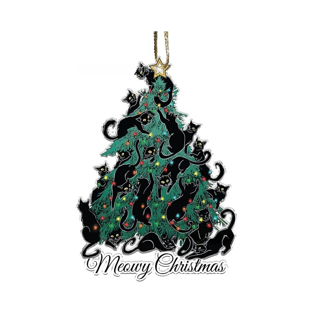 Charming Black Cat Christmas Ornament 2D Acrylic Hanging Decor for Tree Car Mirror Keychain Kid Xmas Gift Holiday Party Supplies Oasis Select Style G