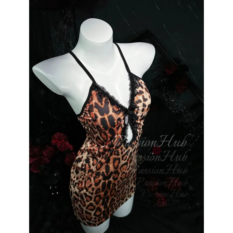 Fashion Leopard Pattern Hip Wrap Dress Elegant Mature Style Soft Lace Breathable Skin Friendly Ladies Daily Home Casual Wear Set Oasis Select