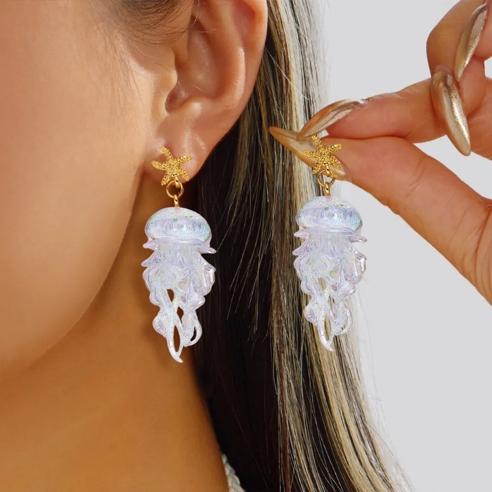 1 Pair Graduated Colors Jellyfish Pendant Earrings Acrylic Creative Pendant Earrings Fashion Unique Animal Earrings Summer Party Oasis Select