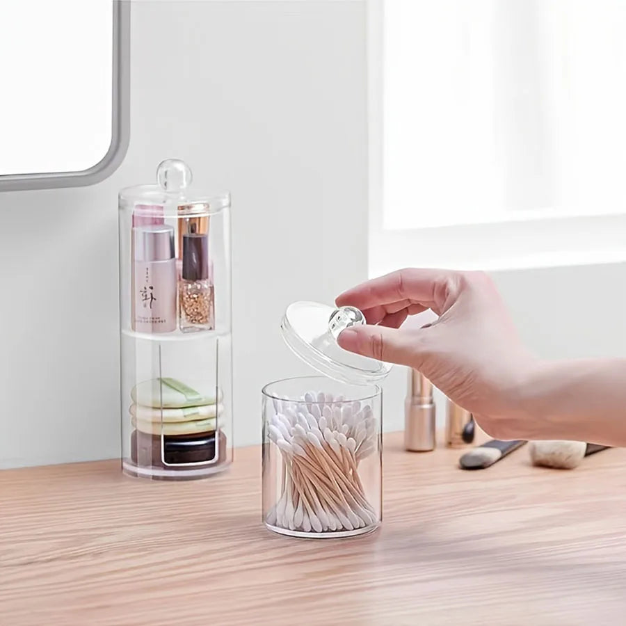 Transparent Stackable Acrylic Cotton Pad Holder, 2 In 1 Cotton Pad Storage, Upper and lower combined storage box Oasis Select
