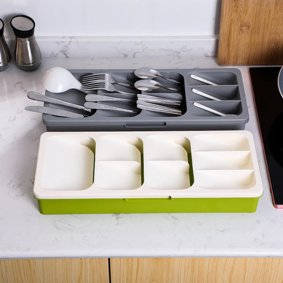 Kitchen Retractable Knife, Fork, Spoon Separation And Sorting Tableware Storage Box Oasis Select