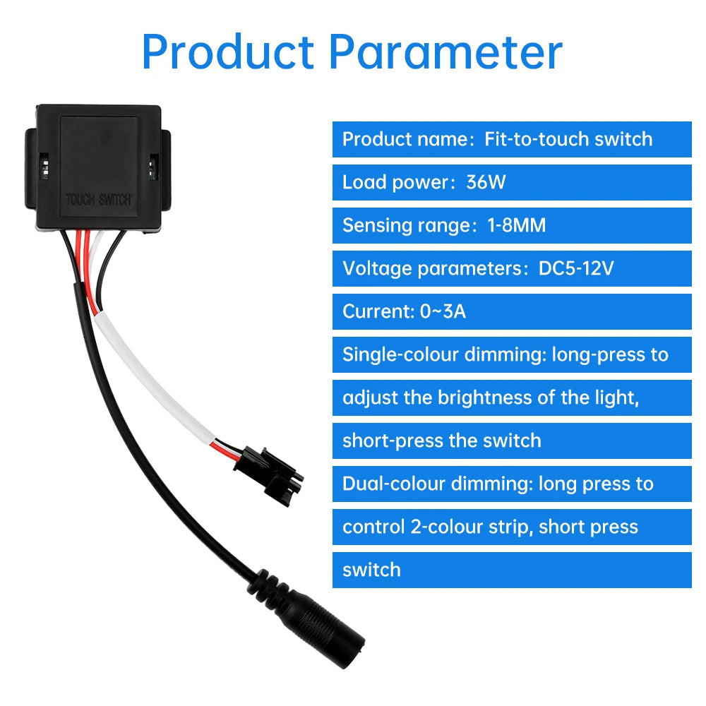 DC 5-12V 3A 36W Intelligent Touch Switch LED Light Dual Color Temperature Adjustment Compact Touchpad Switch Oasis Select