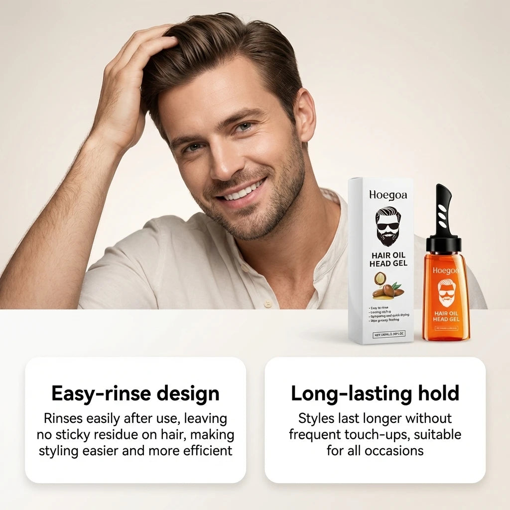 2 In 1 Men's Hair Styling Gel With Wide Tooth Comb Long-Lasting Fluffy Strong Hold Add Shine No-Greasy Hair Styling Oil Pomade Oasis Select