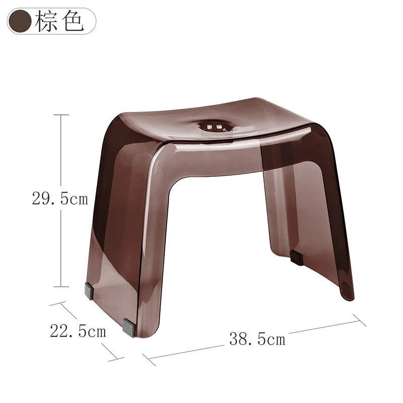 Bathroom Stool Home Furniture Transparent PCTG Plastic Shoe Stool Designer Antiskid Elderly Shower Bath Chair Seat For Adults Oasis Select Brown