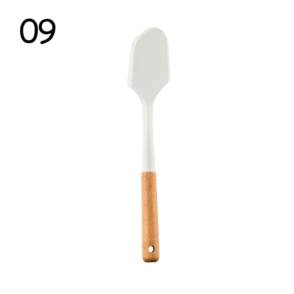 Silicone Kitchenware Non-stick Cooking Utensils Set Cookware Spatula Egg Beaters Shovel Stainless Steel Handle Kitchen Tool Set Oasis Select 09
