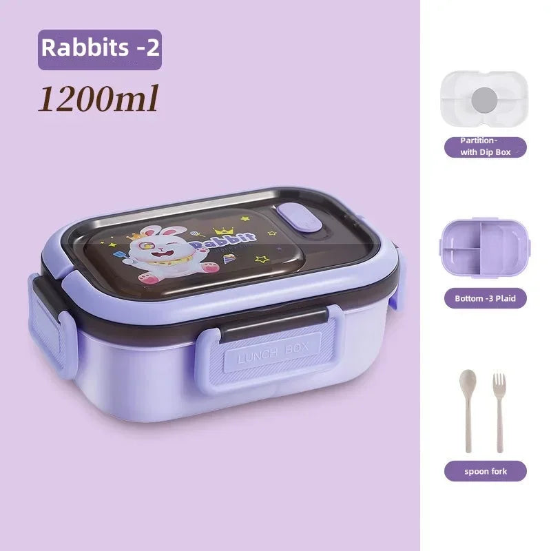Lunch Box Multi-function 3 Grid Fruit Cartoon Sealed Sauce Salad Dressing Box for Kids Bento Loncheras Picnic Snacks Organizer Oasis Select Rabbit-2 2 1200ml