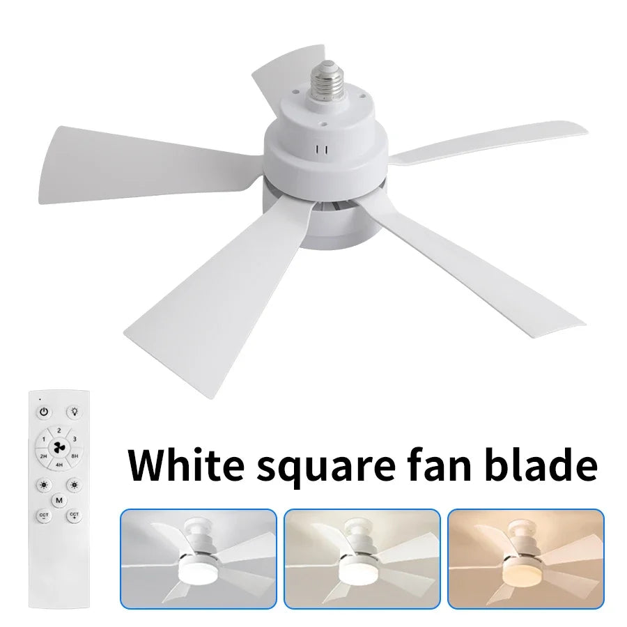 E27 Ceiling Fan Light with Remote Control AC85-265V 40W 3-Color Dimmable 3-Speed Timmer Indoor Fan Light for Bedroom Living Room Oasis Select White-Type A