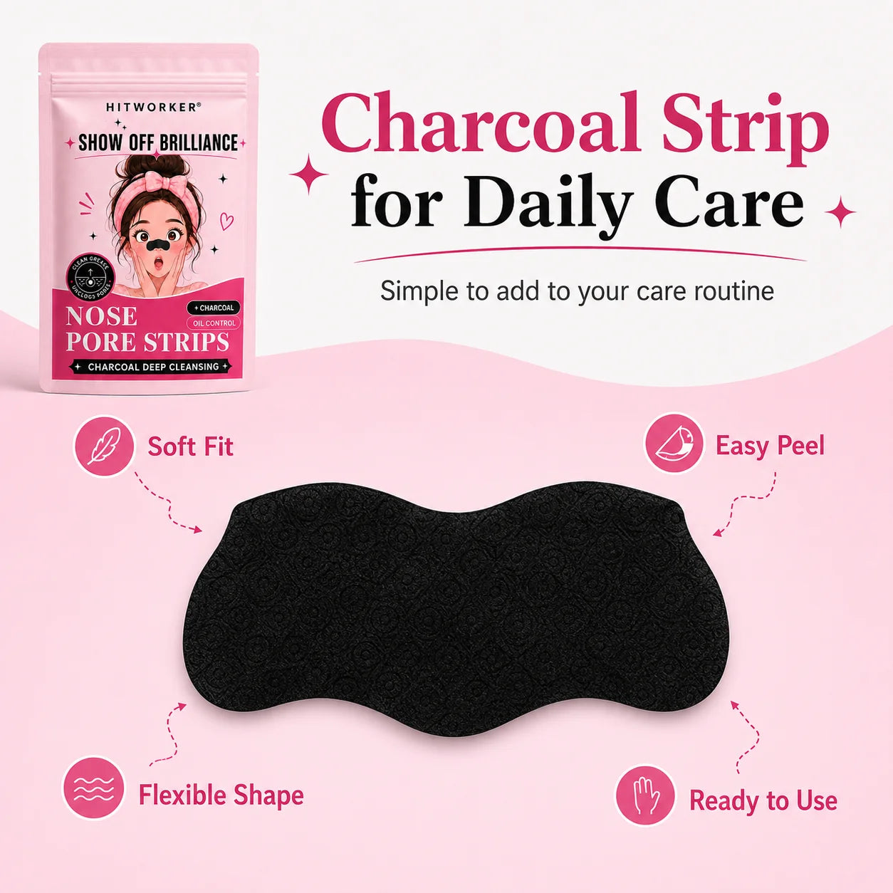 30Pcs Charcoal Nose Care Strips, Soft Fit Skin Routine Patch Set, Easy Home Use, Fresh Look, Travel Friendly Oasis Select