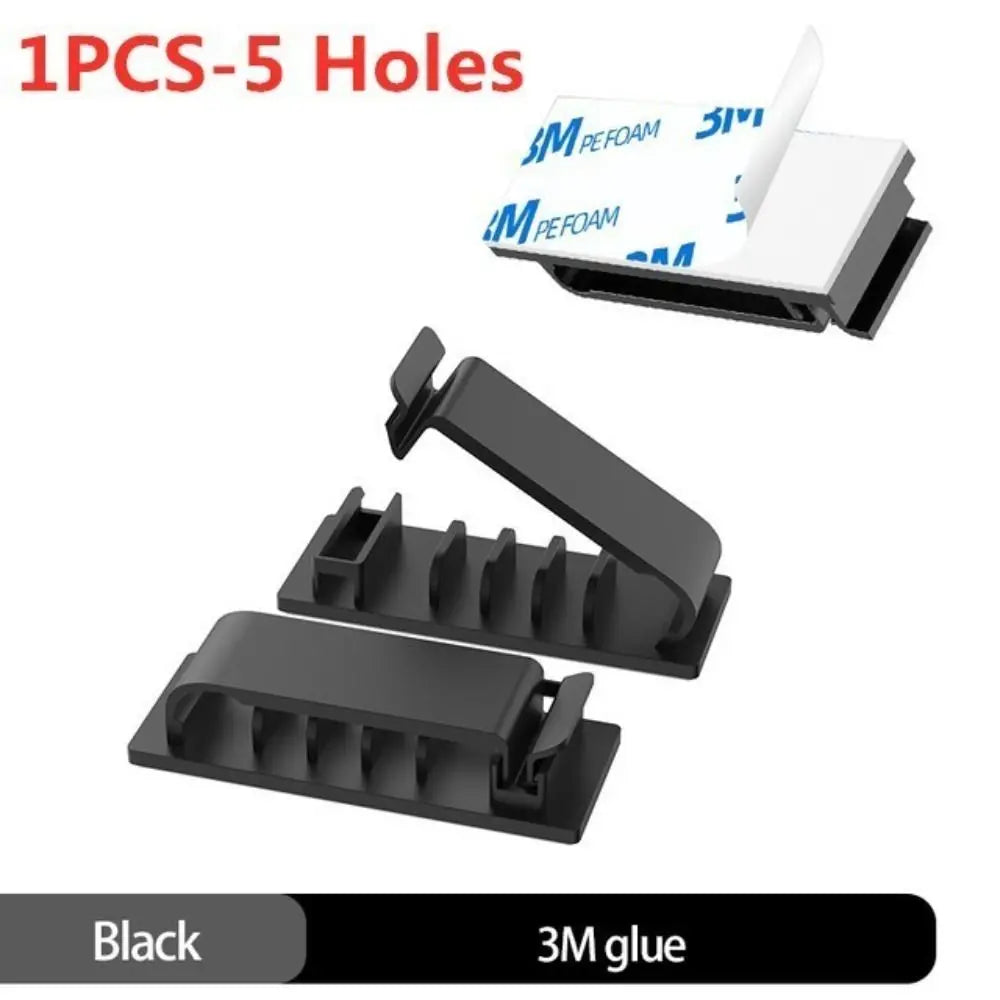 Clips Self Adhesive Car Cord Clip Wire Holder Harness Clamp Cable Clamp Cable Organizer Wire Organizer Flexible Cable Winder Oasis Select black-A 5hole