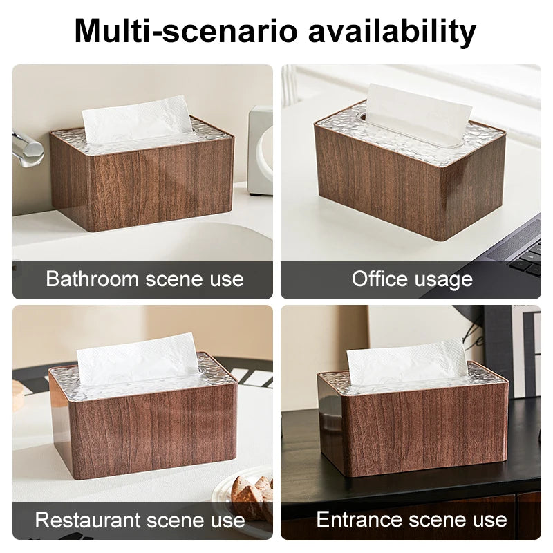 Wood Grain Tissue Box Cover with Acrylic Lid, Tissue Box Cover Rectangle for Living Room, Tissue Box Household Paper Towel Oasis Select