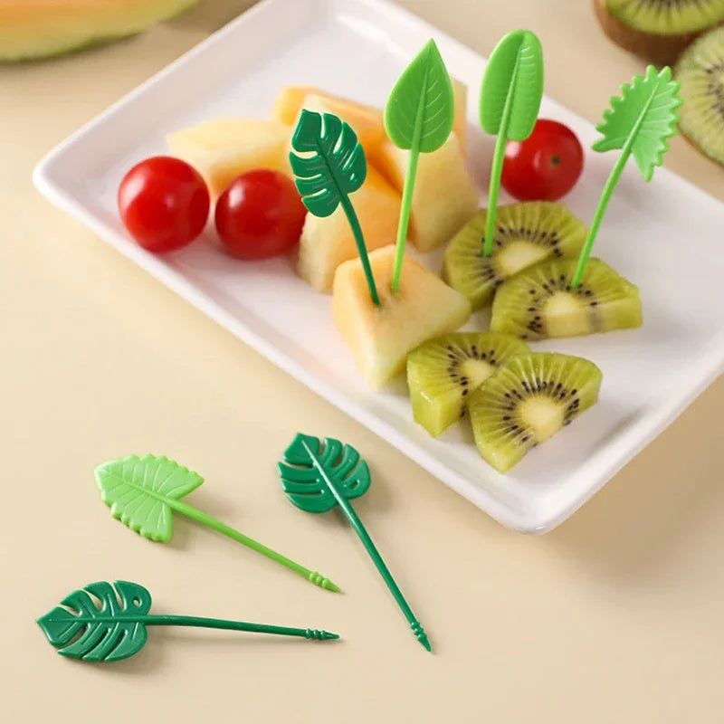 10 Pieces Children's Fruit Picks Mini Creative Leaf Shape Fruit Cake Dessert Food Fork Lunch Box Universal Accessories Oasis Select
