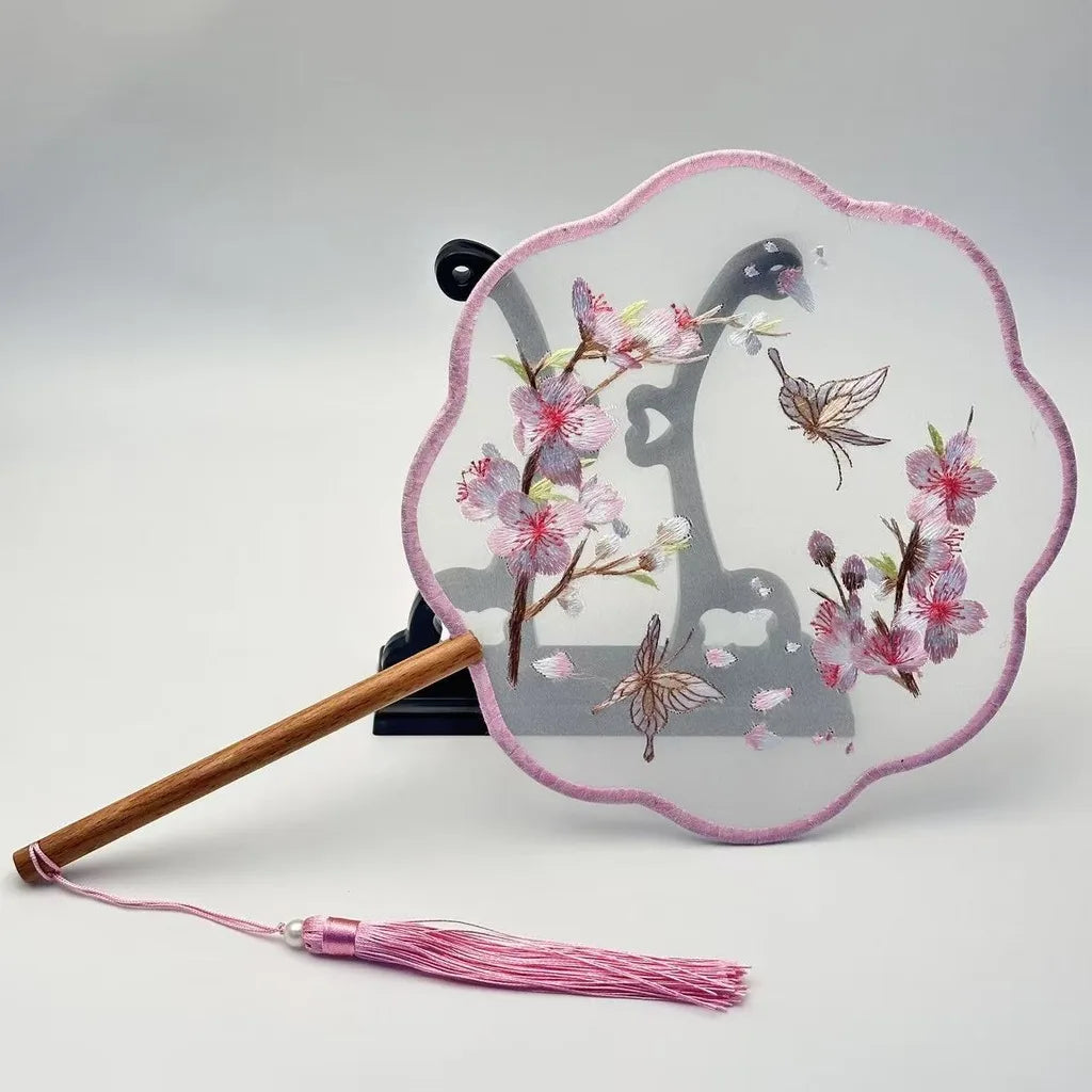 Chinese Style Silk Round Fan Double-sided Floral Embroidery Hand Fans with Tassel Summer Dance Fan For Women Wedding Home Decor Oasis Select Assorted Colors-2