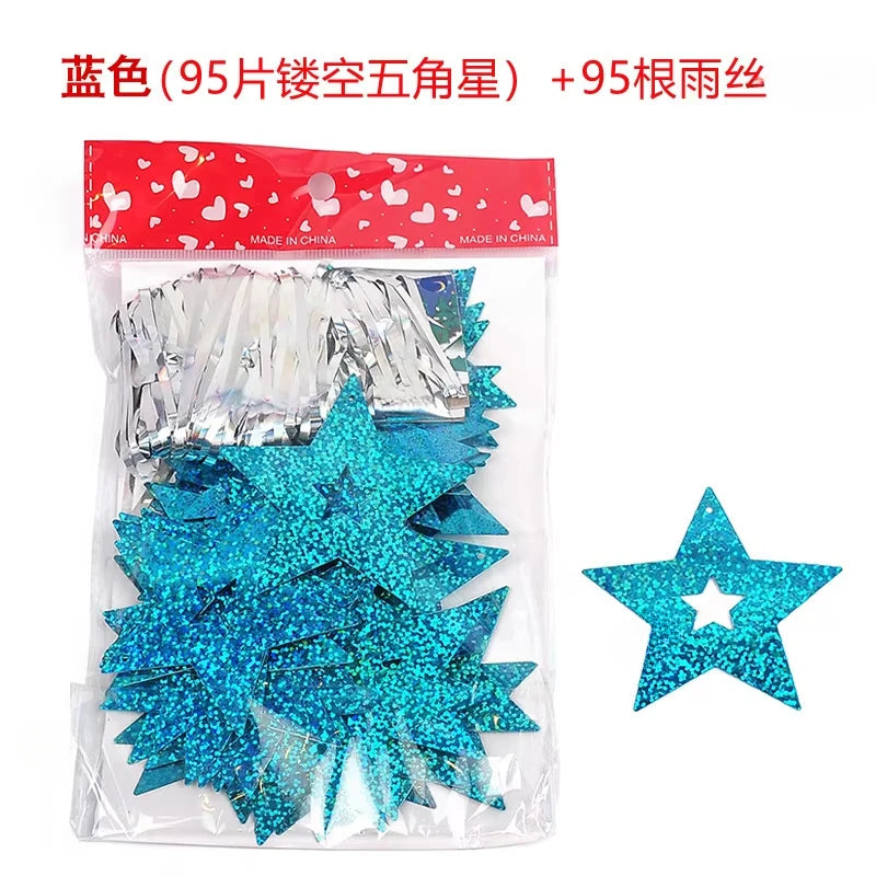 100pcs Gold Silver Paper Garland Star String Banners Kids Wall Backdrop Decorations Baby Shower Bright Home DIY Decor Supplies Oasis Select BU 1 bag