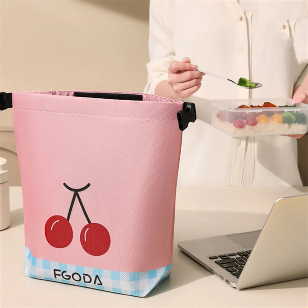 Pink Cherry Cat Insulated Lunch Box Bag Outdoor Waterproof Dinner Picnic Food Storage Bag Bento Box Thermal Bags Portabl Handbag Oasis Select