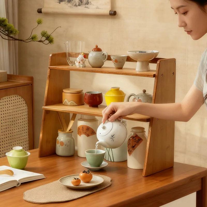 Desktop tea house walnut tea set rack teacup rack Bogu rack Chinese solid wood desktop tea table desktop storage Oasis Select