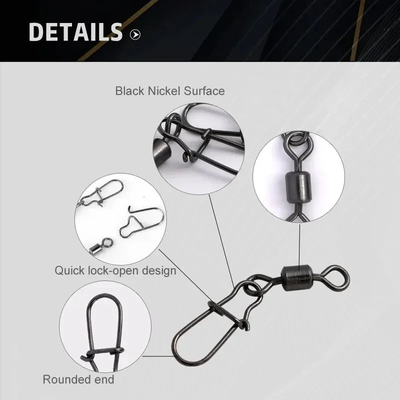 50pc/box Fishing Connector Pin 4# 6# 8#10#12# Bearing Rolling Swivel with Snap Fishhook Lure Accessories Oasis Select