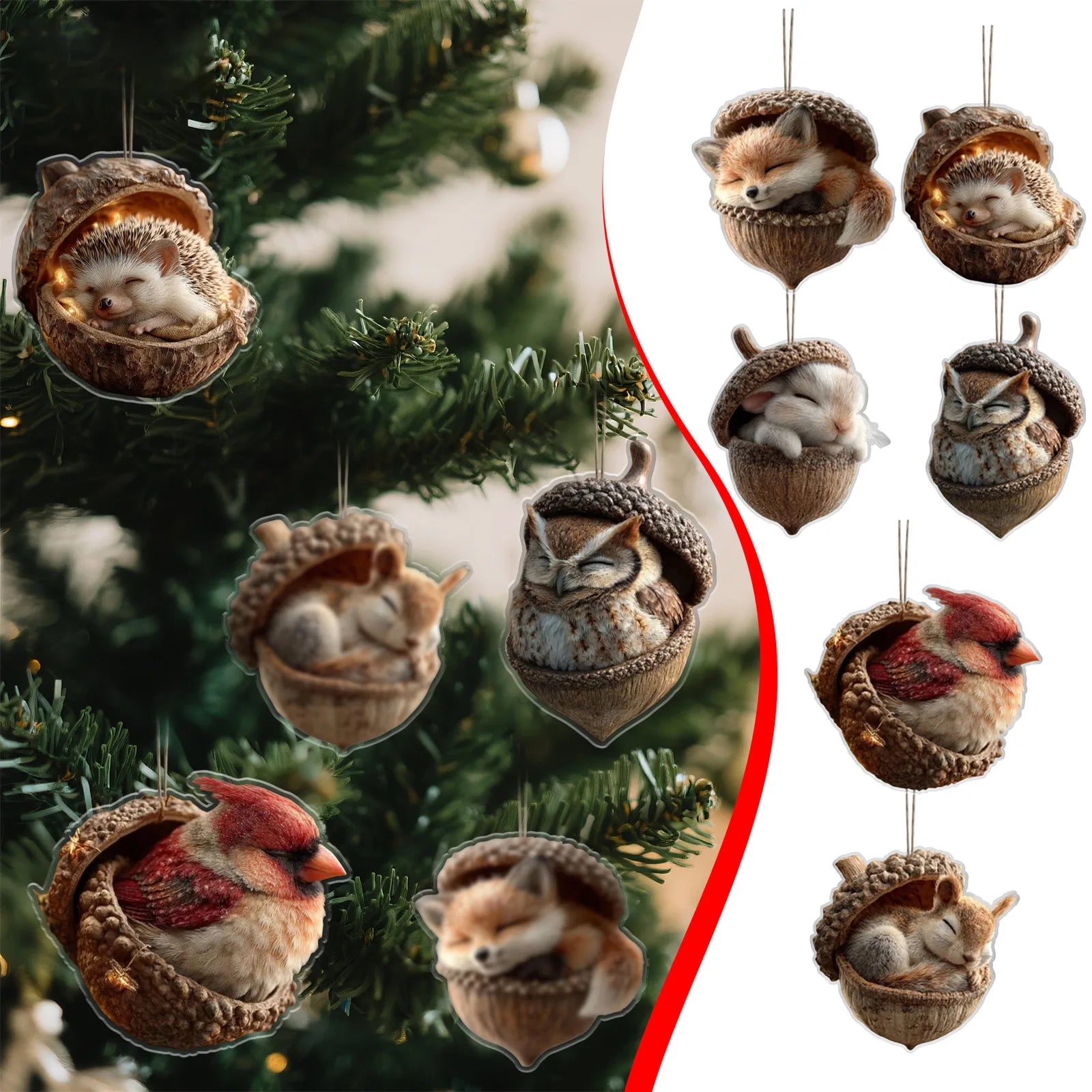 Animal Acorn Christmas Ornaments – Fox Hedgehog Bunny Christmas Tree Ornament Oasis Select