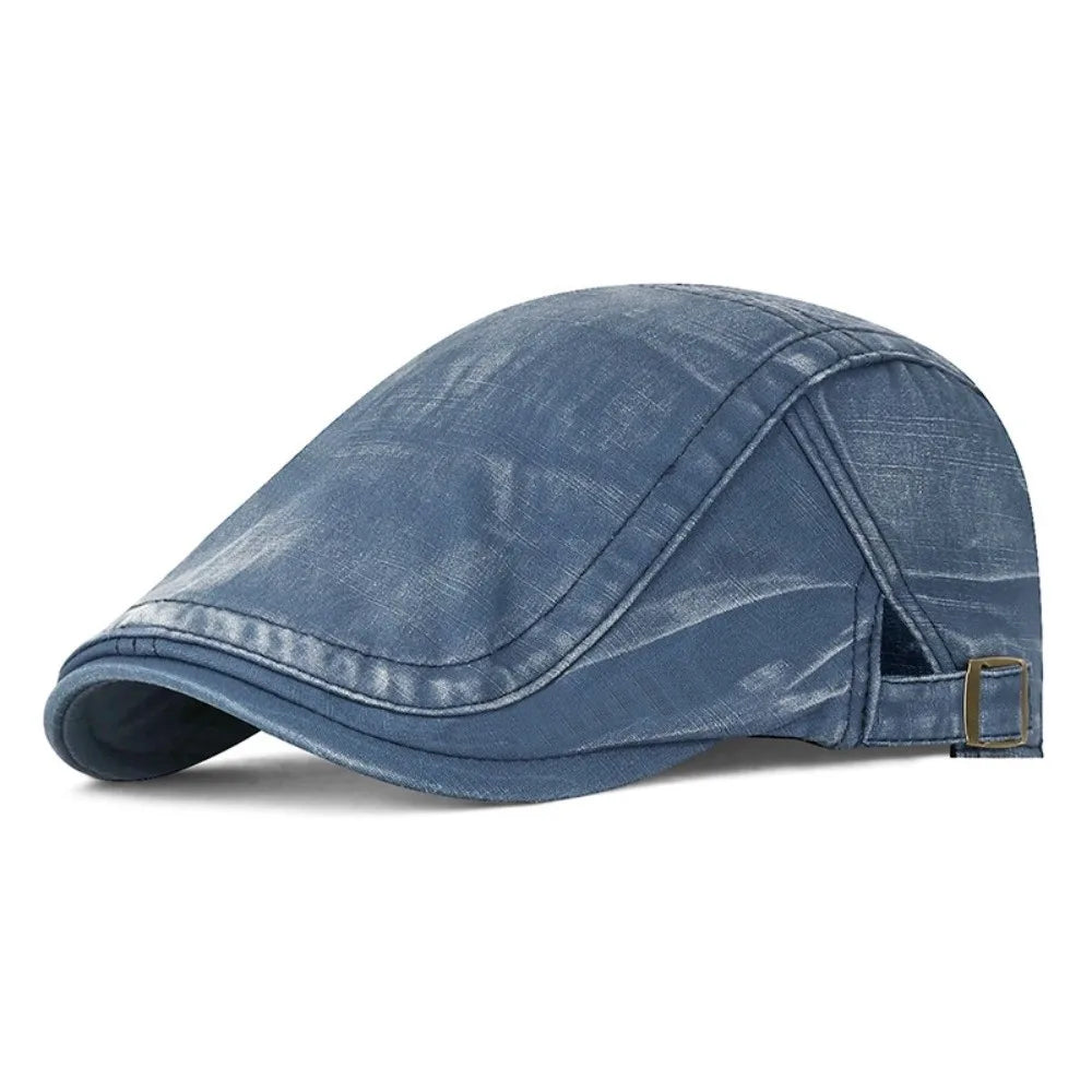 Driving Golf Retro Denim Beret Hat washed cotton Baker Peaked Newsboy Hat Adjustable Painter Hat Women Oasis Select Dark Blue