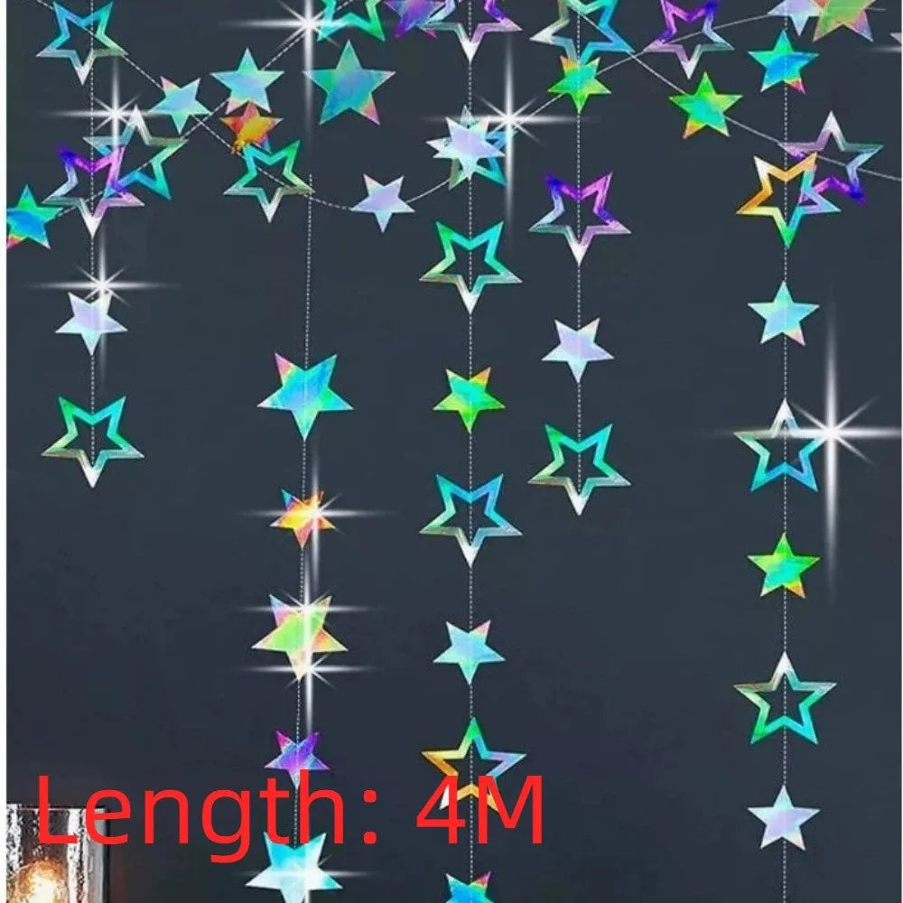 3 Meters/4M Length Paper Banner Shiny Iridescent Room Hanging Decoration Silver Paper Iridescent Paper Birthday Party Decoration Oasis Select C