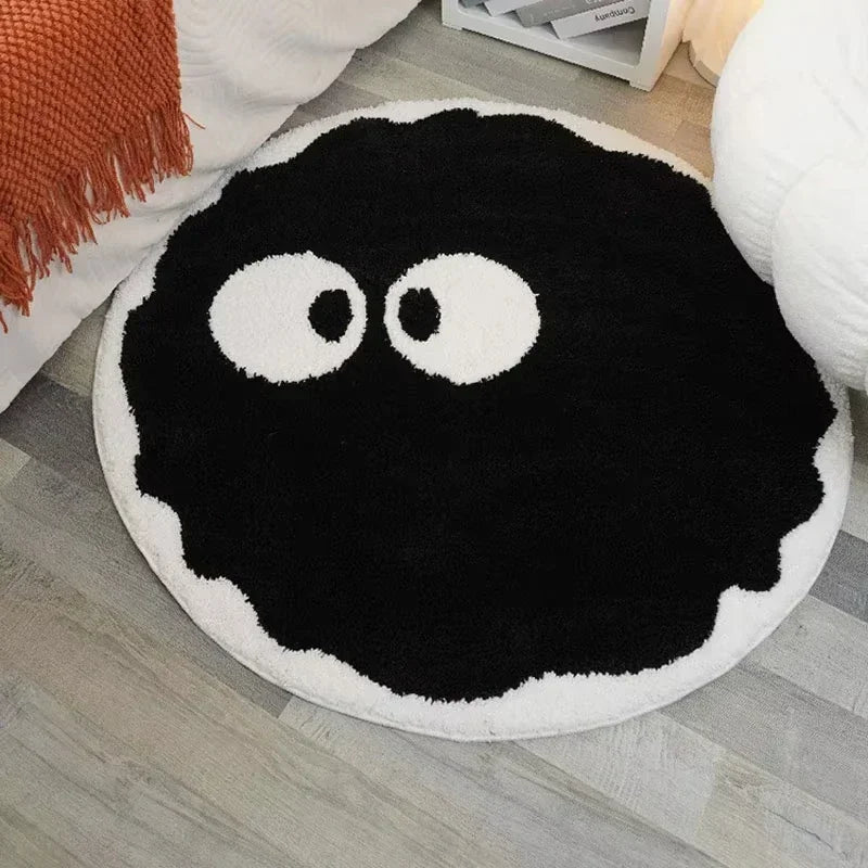 Cute Black Briquettes Carpet Soft Plush Shaggy Round Lounge Rug Anti-Slip Cartoon Style Cozy Living Room Home Decor Rugbriquette Oasis Select black 80x80cm
