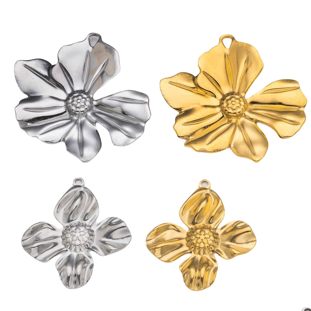 5pcs Large Stainless Steel Flower Charms Pendants Bulk for DIY Necklace Earring Bracelet Jewelry Crafts Making Accessories Oasis Select